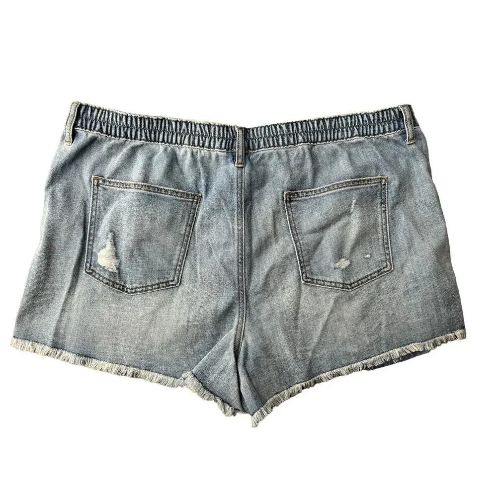 Aerie Women's Blue Bandana Distressed Cut-Off Daydream Denim Short XXL NEW - Picture 3 of 6